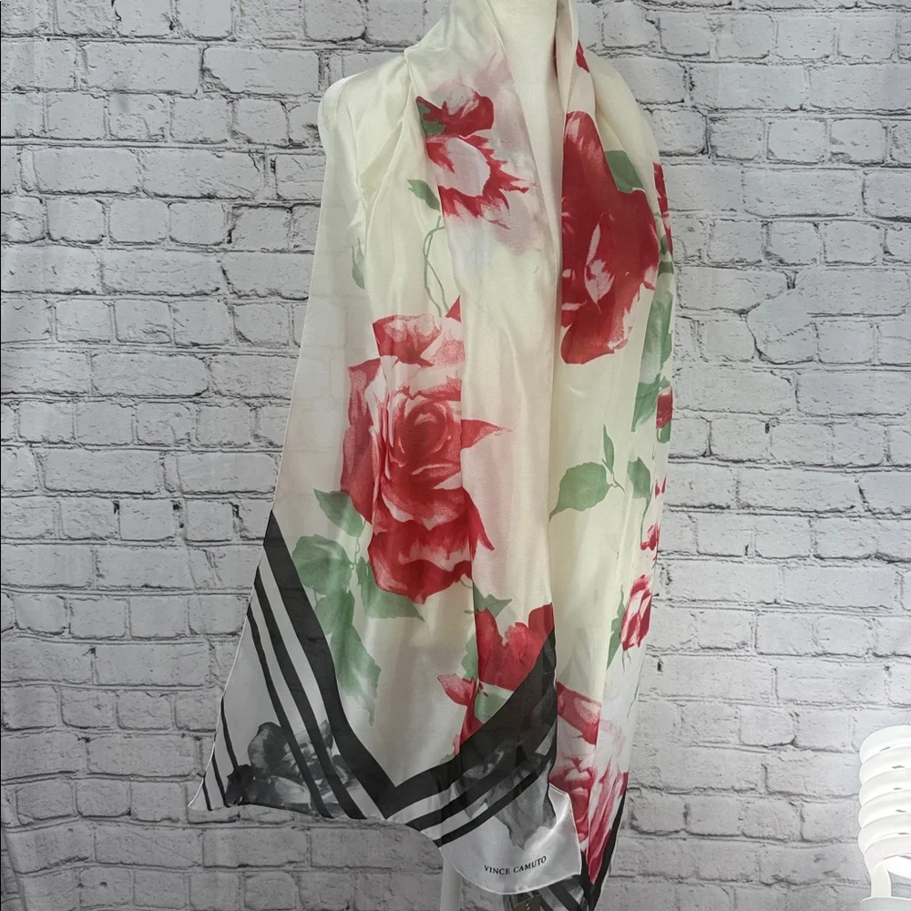 Vince Camuto Sheer Red Roses & Stripes Pattern Scarf Wrap Multicolor NWT